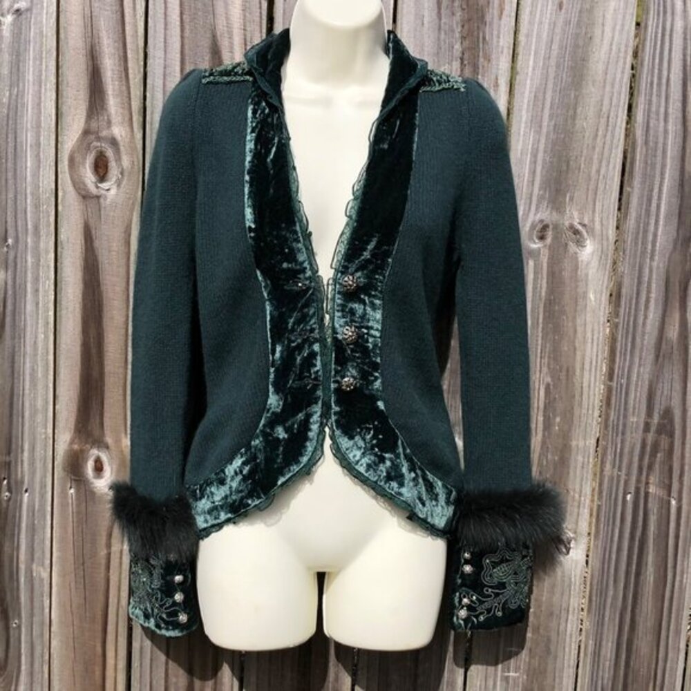 Ebene Patrick Assuline 1 Cardigan Jacket Vintage Silk Wool Rabbit Trim Small XS